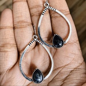 925 Silver Plated Teardrop & Simulated Stone Hoops